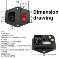 Conector de fuente de alimentación de enchufe de CA de entrada de alimentación macho de 250V CA con interruptor basculante de luz roja y portafusibles para uso Industrial