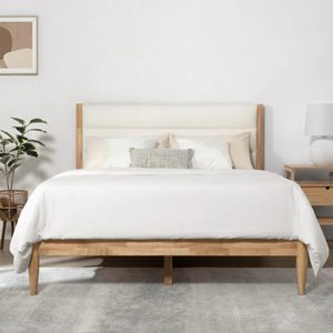 Premium Upholstered <b>Platform</b> <b>Bed</b> Solid Wood Frame Fabric Headboard Modern Bedroom Furniture King Size Luxury <b>Bed</b> for Home - Product Image 1