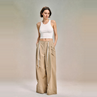 Pantalon large personnalisé pour femme en coton et nylon, respirant, avec fermeture éclair, style décontracté pour le quotidien printemps/été/automne