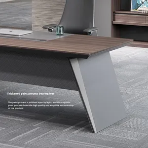 Bureau <span class=keywords><strong>de</strong></span> direction moderne en noyer Pali avec armoire latérale, <span class=keywords><strong>table</strong></span> <span class=keywords><strong>de</strong></span> bureau <span class=keywords><strong>de</strong></span> luxe en forme <span class=keywords><strong>de</strong></span> L pour PDG et président - Product Image 5