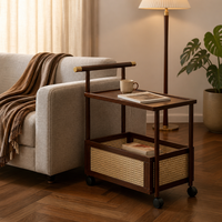 Table d'appoint mobile en bambou 50cm 70cm à deux niveaux avec roulettes pour salon et salon de beauté – Vente en gros directe
