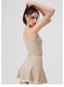 Wholesale Women's Ribbed Yoga Tank Top Racerback Contrast Trim <b>Padded</b> Workout Crop Top Slim Running Pilates Gym Sports Vest - Product Image 3