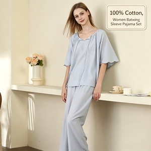 Pyjama en coton pour femme, couleur bonbon, délavé, avec lacets, col en V, vêtements d'intérieur élégants et doux pour la peau, pour la maison - Product Image 4