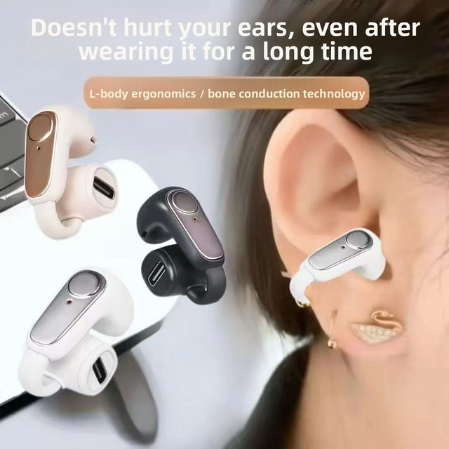 2026 Clip Wireless Bone Conduction Earbuds Open Ear Design Noise Reduction Secure Fit IPX-6 Waterproof LED AI Voice Assistant