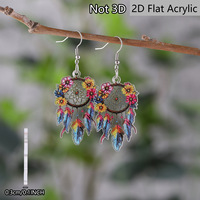 Pendientes Atrapasueños 2D Planos de Acrílico con Plumas Florales, Pendientes Colgantes para Mujer, Estilo Boho, Joyería de Regalo