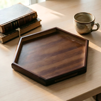 Plateau à fruits hexagonal minimaliste en bambou pour la table basse, les tasses, les collations, plateau de rangement multifonctionnel