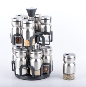 TW1121 12pcs Glass <strong>Spice</strong> Jar Set with Stainless Steel Casing and Plastic <strong>Revolving</strong> <strong>Rack</strong> - Product Image 2