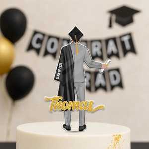 ที่ประดับเค้กอะคริลิค รูปน้ำผึ้งและความหวาน สำหรับบัณฑิตปริญญาเอกชาย รุ่นปี 2025 พร้อมชื่อส่วนตัว โทมัส ของตกแต่งงานปาร์ตี้ - Product Image 1