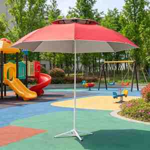Parasol de plage double toit 150 cm avec logo personnalisé, armature en fibre de verre argentée, parasol publicitaire extérieur - Product Image 1