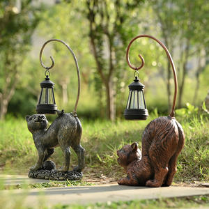 정원 조각 장식 정원 마당 파티오 장식 야외 입상 태양 랜턴과 수지 청동 고양이 동상 - Product Image 6