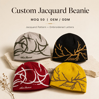 Gorros de punto jacquard gráficos sin puño al por mayor con MOQ bajo, gorros personalizados de diseñador
