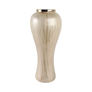 Vaso da terra allungato in vetro moderno ed elegante con finiture metalliche per l'arredamento del soggiorno. - Product Image 1