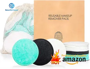 环保无毒OEM可重复使用的有机竹棉木炭包装可水洗面部化妆清洁垫