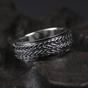 Real 925 <strong>Silver</strong> <strong>Spinner</strong> <strong>Rings</strong> for Men and Women Retro Antique Thai <strong>Silver</strong> Hemp Rope Design - Product Image 3