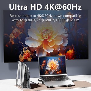 Base de Conexión 7 en 1 de Aluminio con <span class=keywords><strong>USB</strong></span> <span class=keywords><strong>C</strong></span> a HDTV, RJ45, SD, TF, Hub <span class=keywords><strong>USB</strong></span> 3.0 de 5 Gbps, Hub USB3.0 PD de 7 Puertos con Soporte Portátil para Laptop - Product Image 4