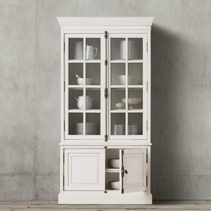 Vitrine de style français en bois massif de chêne blanc avec <span class=keywords><strong>portes</strong></span> <span class=keywords><strong>vitrées</strong></span>, <span class=keywords><strong>bibliothèque</strong></span> blanche de haute qualité - Product Image 2