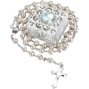 Vintage Imitation Pearl Rosary Necklace Zinc Alloy <b>Sweater</b> Chain Crystal Rhinestone Box <b>Set</b> Unisex Gift Jewelry - Product Image 2