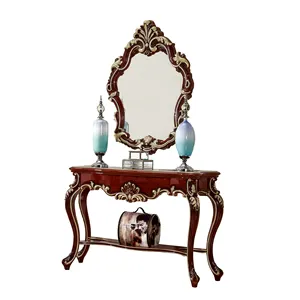 Antique European style console table beautiful wood carving console table with mirror