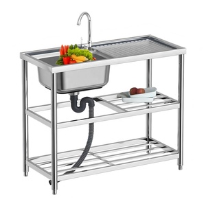Évier autoportant en acier inoxydable, station de travail commerciale à bassin unique, évier de <span class=keywords><strong>cuisine</strong></span> à trou unique avec étagère de rangement - Product Image 1