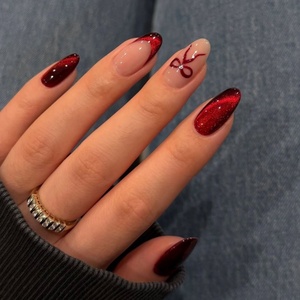 <span class=keywords><strong>Ongles</strong></span> artificiels en <span class=keywords><strong>chrome</strong></span> de luxe sur mesure, vente en gros, gel doux sur mesure, amande moyenne, dégradé, kit d'<span class=keywords><strong>ongles</strong></span> à presser pour Noël - Product Image 2