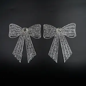 Hot-selling shiny silver bow tie custom pearl patching crystal rhinestone applique