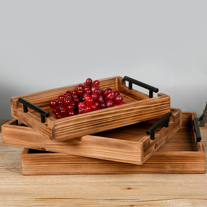 Wooden <b>Tray</b> Set 3 Piece Solid Wood Square Serving <b>Tray</b> For Hotel Coffee <b>Tea</b> Service - Product Image 2
