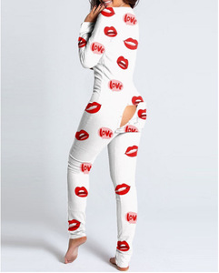 Pijama enterizo de mujer suave <span class=keywords><strong>y</strong></span> transpirable con cintura elástica, estampado, manga larga, cuello en V, para Navidad, con solapa trasera <span class=keywords><strong>y</strong></span> cola - Product Image 5