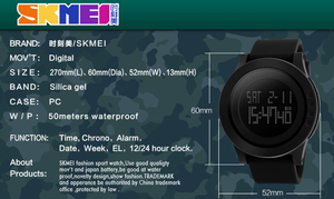 Vente flash <span class=keywords><strong>SKMEI</strong></span> <span class=keywords><strong>1142</strong></span> Montre classique simple et sportive avec bracelet en silicone Affichage numérique Étanche Unisexe - Product Image 5