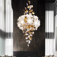 Lustre ovale de grande taille pour décoration artistique, en verre, LED, hauteur réglable, pour villa, hôtel, restaurant, éclairage de plafond MD92488