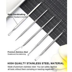 高品質のトラベルブラックヘッドリムーバーピンプルポッパーツールキット金属ケース付きジットブレミッシュエクストラクター用5ピースアクネニードルセット - Product Image 2