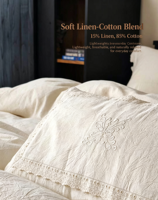Ensemble de literie en lin et coton vintage français personnalisé, drap de lit à volants en dentelle brodée, oreiller lombaire OEM