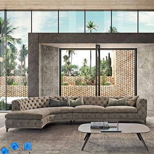 Homey-sofá europeo <span class=keywords><strong>Victoria</strong></span> con nuevo diseño, asiento de amor y sillón, tela beige de terciopelo, chesterfield - Product Image 6