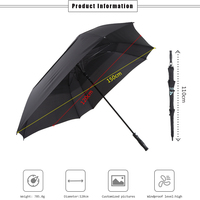 Parapluie de golf droit extra large de 62 pouces, semi-automatique, à double auvent ventilé, coupe-vent, avec logo personnalisé, carré, noir, pour chariot de golf