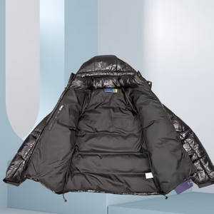 Veste matelassée à capuche noire brillante de style RLS personnalisée, veste d'<span class=keywords><strong>hiver</strong></span> chaude pour hommes et femmes, pour l'extérieur - Product Image 3