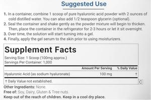 Poudre d'acide hyaluronique pur en vrac, végétalienne, 100g, pour le soutien de la peau et des articulations, soluble dans l'eau - Product Image 4