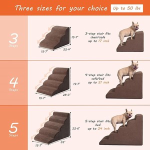 Rampa de escaleras para perros de 5 escalones, cama alta, tela antideslizante, escalones interiores para mascotas para perros pequeños y gatos, patrón gris sólido - Product Image 3