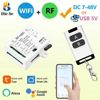 Tuya Smart WiFi RF 433MHz Télécommande sans fil 2 canaux Relais DC 7-48V USB 5V pour porte de garage Système de maison intelligente