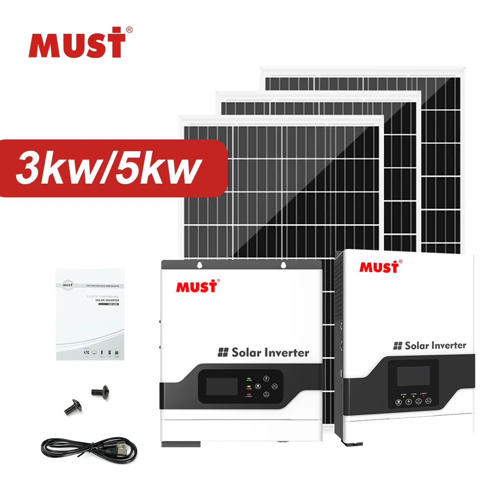 MUST High frequency 3200W 24V 220V 160V Inbuilt 60A MPPT Charge Controller 3.2KW Pure Sine Wave Off Grid Solar Inverter