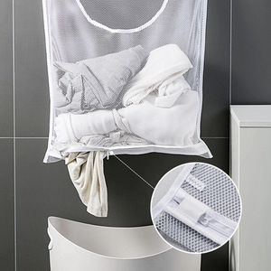 Wall Mounted <b>Mesh</b> <b>Laundry</b> <b>Bag</b> White Rectangle Bathroom Storage For Clothes Socks Underwear - Product Image 3