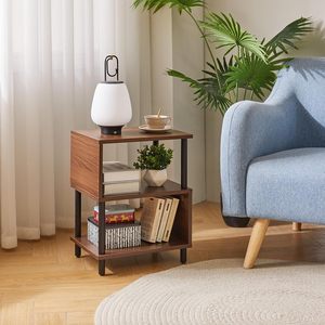 Petite table de chevet, petite table d'appoint avec rangement ouvert, noyer, 16" x 12" x 21" - Product Image 4