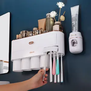 Amazon Hot Sell Household Toothbrush Holder Toothbrush Sterilizer Bath Hardware Sets Accessories toothpaste dispenser