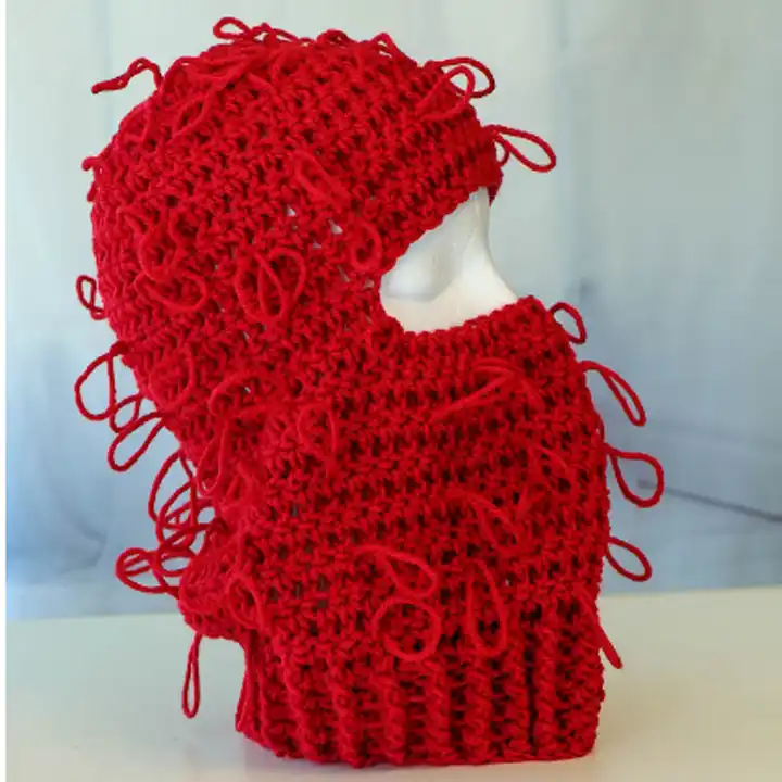 Custom knitted black red balaclava ski mask dreadlocks women men
