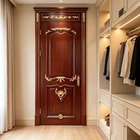 Porte en bois composite laqué, bois d'acajou, motif floral doré, imperméable, pour villa, hôtel, appartement, bureau, portes à battants
