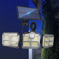 Projecteurs solaires à détecteur de mouvement avec 3 têtes réglables et panneau solaire séparé, lumière de sécurité, 122 LED, lumière solaire murale extérieure