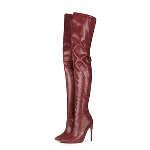 Wine Red Sexy Women Over Knee High <b>Boots</b> Thigh High Back Zipper <b>Boots</b> for Women Big Size 47 High Thin Heel Long Booties - Product Image 5