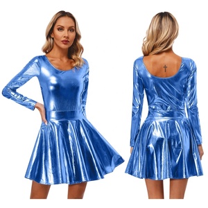Women Standard Ballroom Dance Performance <b>Costumes</b> Metallic Leotard With Flare Skirt Stage Performance Night <b>Rave</b> Music Festival - Product Image 3