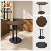 Table ronde moderne pour hôtel avec plateau en bois et base en métal pour hall d'hôtel, salon, café, restaurant, mobilier OEM