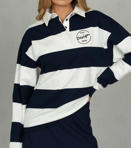 Camiseta de Rugby Personalizada con Bordado, de Algodón Grueso de 250 GSM, a Rayas, al por Mayor, Talla Grande, Polo de Manga Larga <span class=keywords><strong>para</strong></span> Mujer - Product Image 2