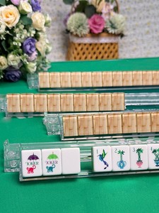 4-Layer Acrylic American Mahjong Tiles with Inner Bamboo Grain Print Real Shots <b>Folding</b> Metal Legs Clear Carry Case Ready Ship - Product Image 1