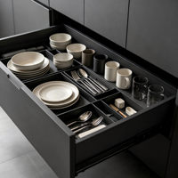 Meubles de cuisine modernes de luxe sur mesure en contreplaqué, MDF et bois massif avec îlot central pour projet de villa